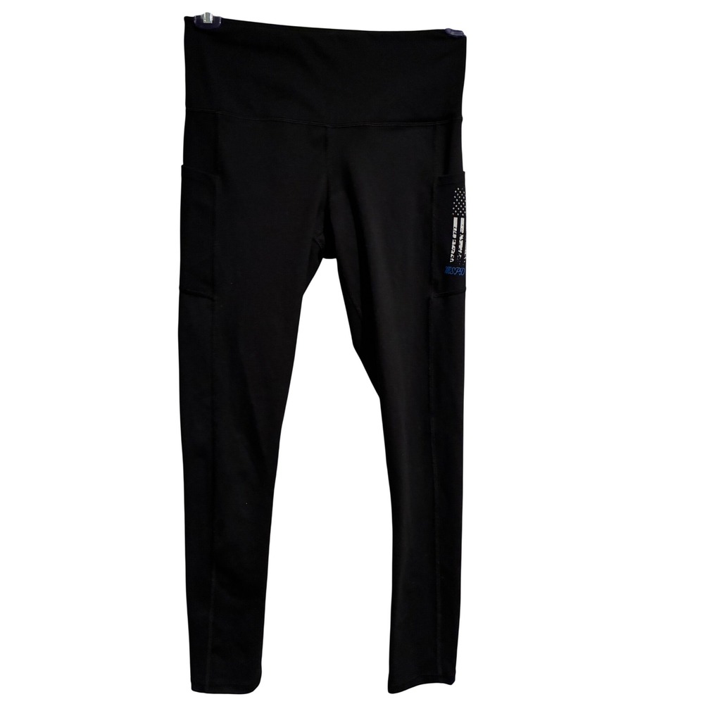 Fengbay Black Back the Blue MSPD Family High Waist Pocket Leggings Medium
